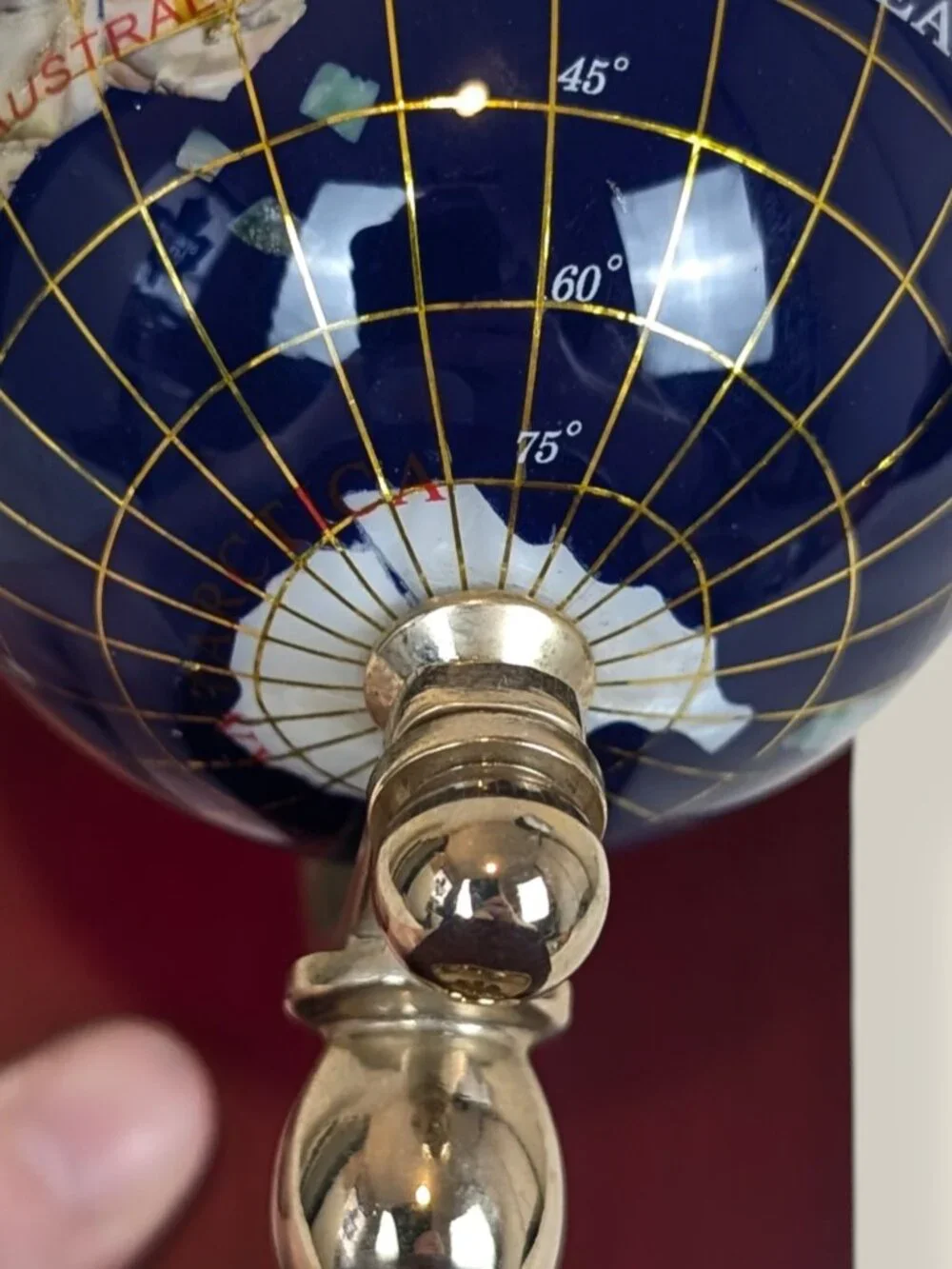Large Lapis Lazuli Semi-Precious Stone Globe on Wood Base - Picture 7 of 9